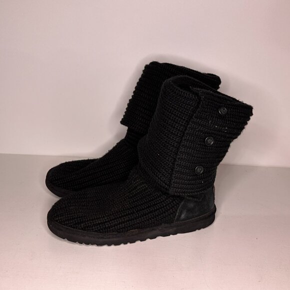 Ugg (5819) Cardy II Black Knit Button Boots Women Size 9 - Picture 3 of 8
